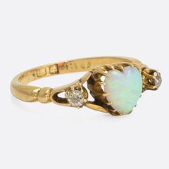 Late Victorian Opal Diamond Heart Ring