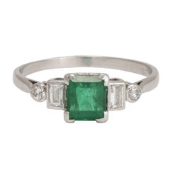 Art Deco Emerald Diamond Engagement Ring