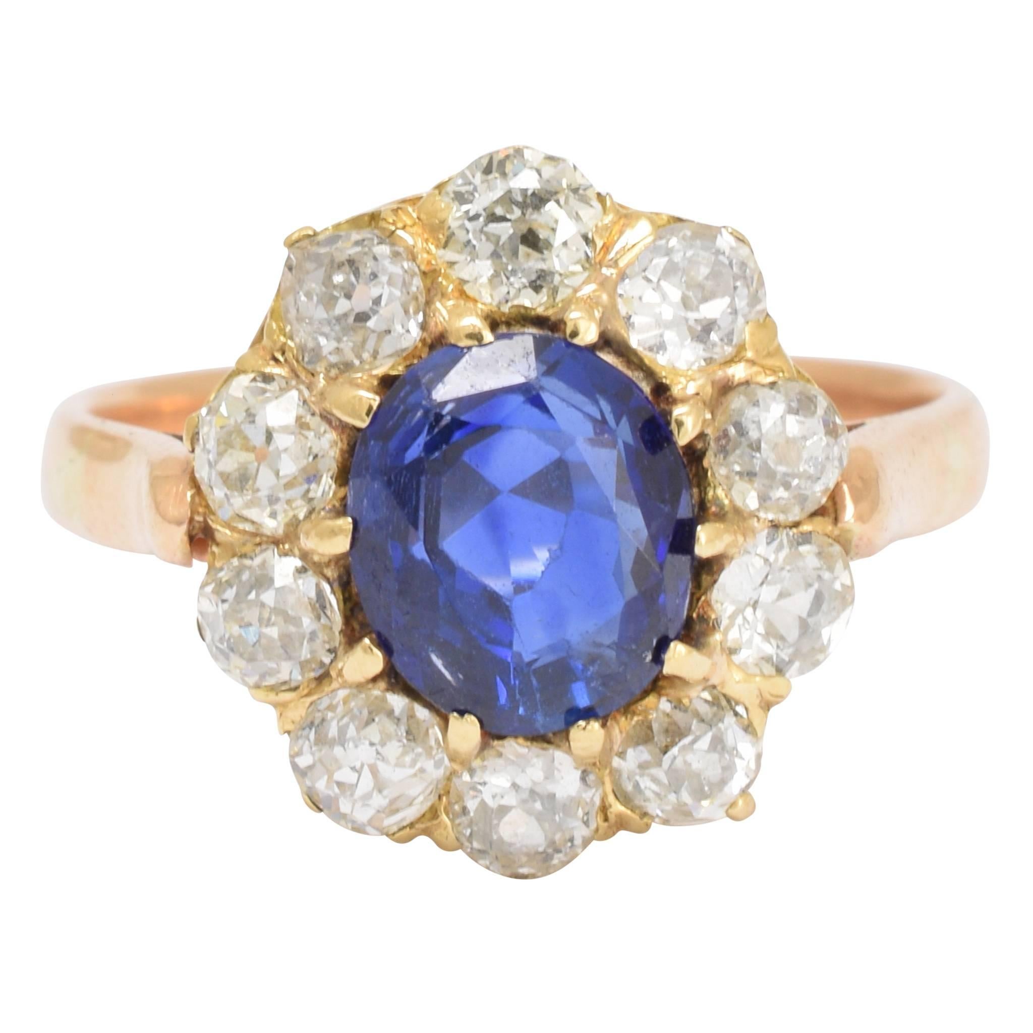 Late Victorian Sapphire Diamond Cluster Ring
