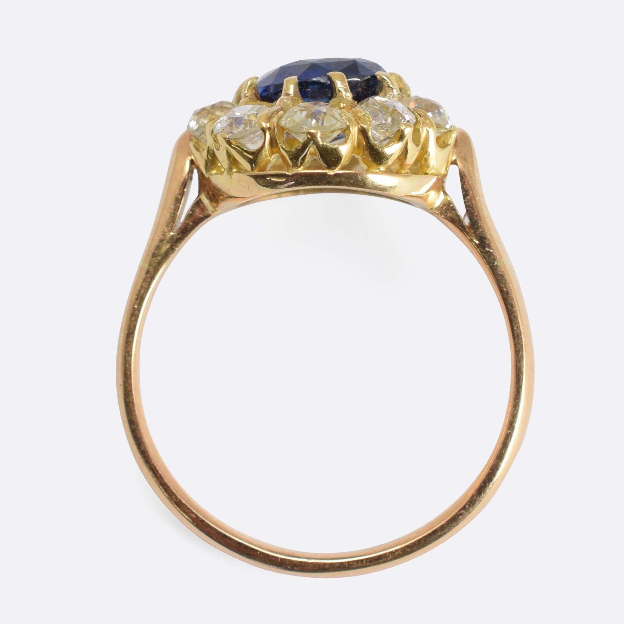 Late Victorian Sapphire Diamond Cluster Ring 1