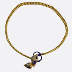 Mid-Victorian Diamond Ruby Blue Enamel Snake Collar