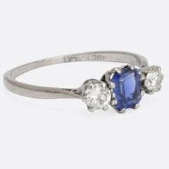 Antique Edwardian Sapphire Diamond Three-Stone Ring