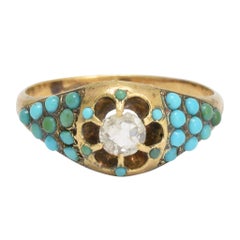 Mid-Victorian Rose Cut Diamond and Turquoise Ring Antique Mid-Victorian Rose Cut Diamond and Turquoise Ring