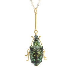 Antique Victorian Green Weevil Beetle Necklace