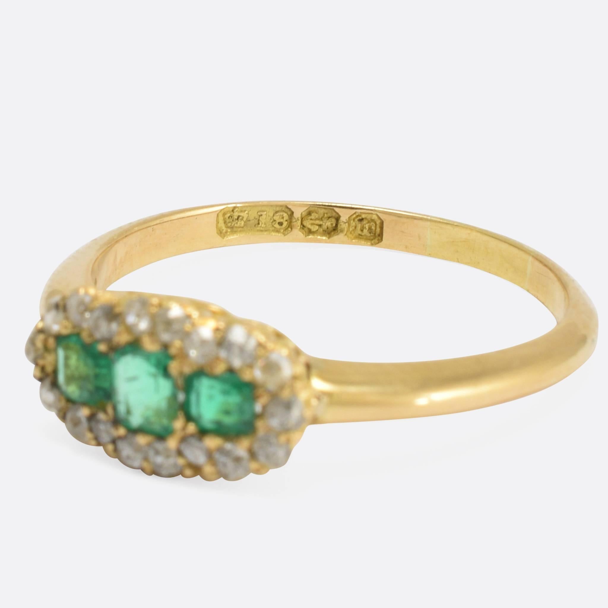 Women's Antique Victorian Emerald Diamond Three-Stone Cluster Ring