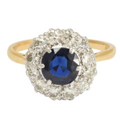 Antique Edwardian Sapphire Diamond Round Cluster Ring