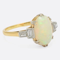 1920s Art Deco Opal Diamond Engagement Ring