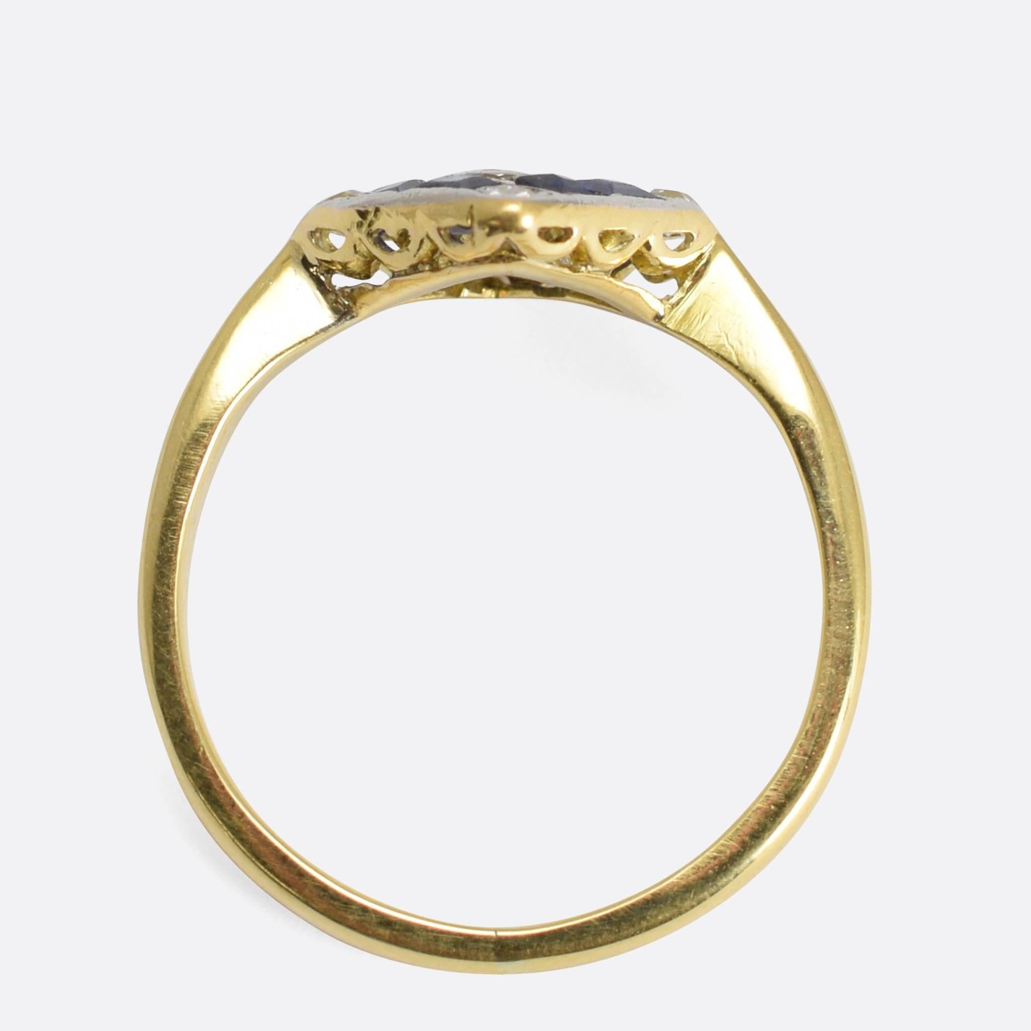 Women's Art Deco Sapphire Diamond Square Cluster Ring