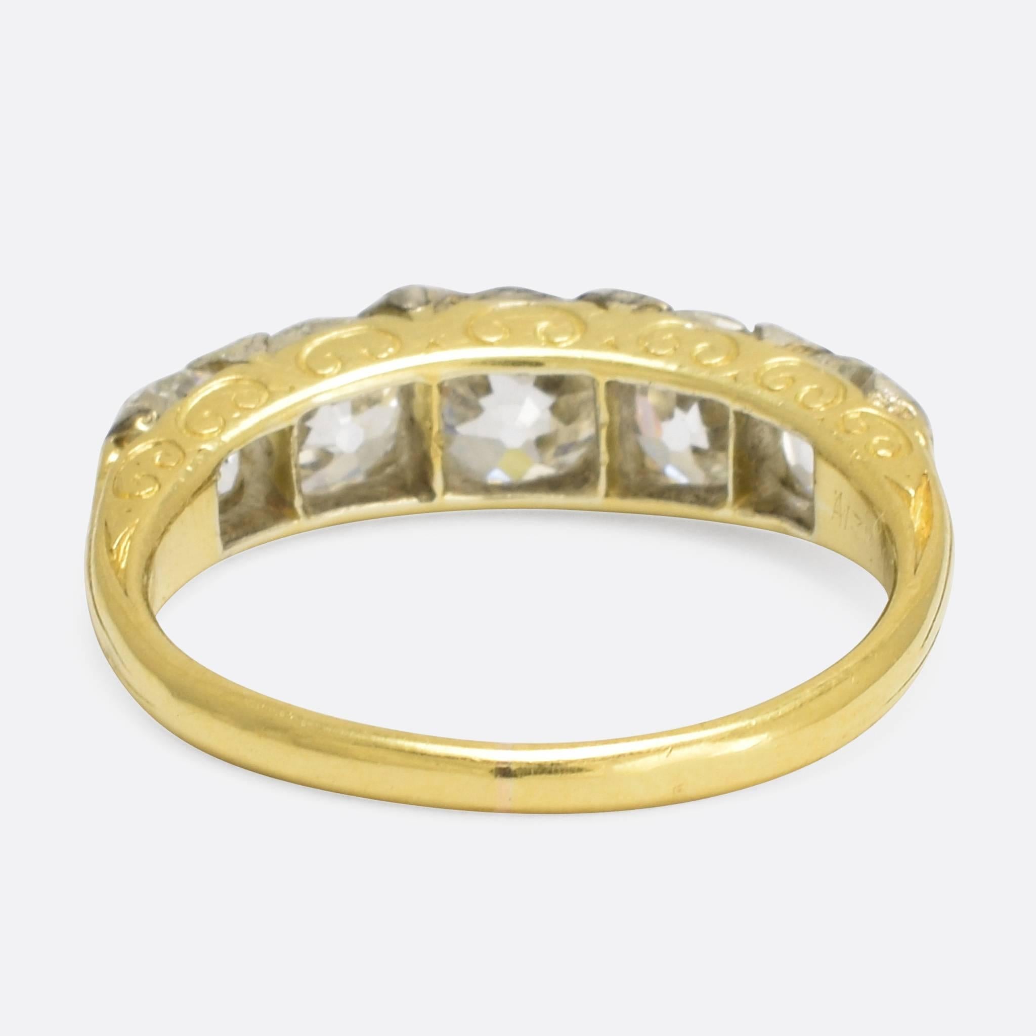 Women's Antique Mid-Victorian Cushion Cut Diamond Five-Stone Ring