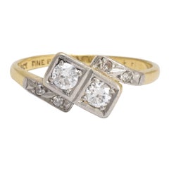Art Deco "Toi et Moi" Diamond Crossover Engagement Ring