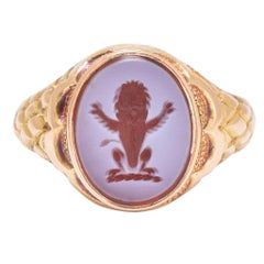 1862 Victorian Heraldic Lion Intaglio Signet Ring