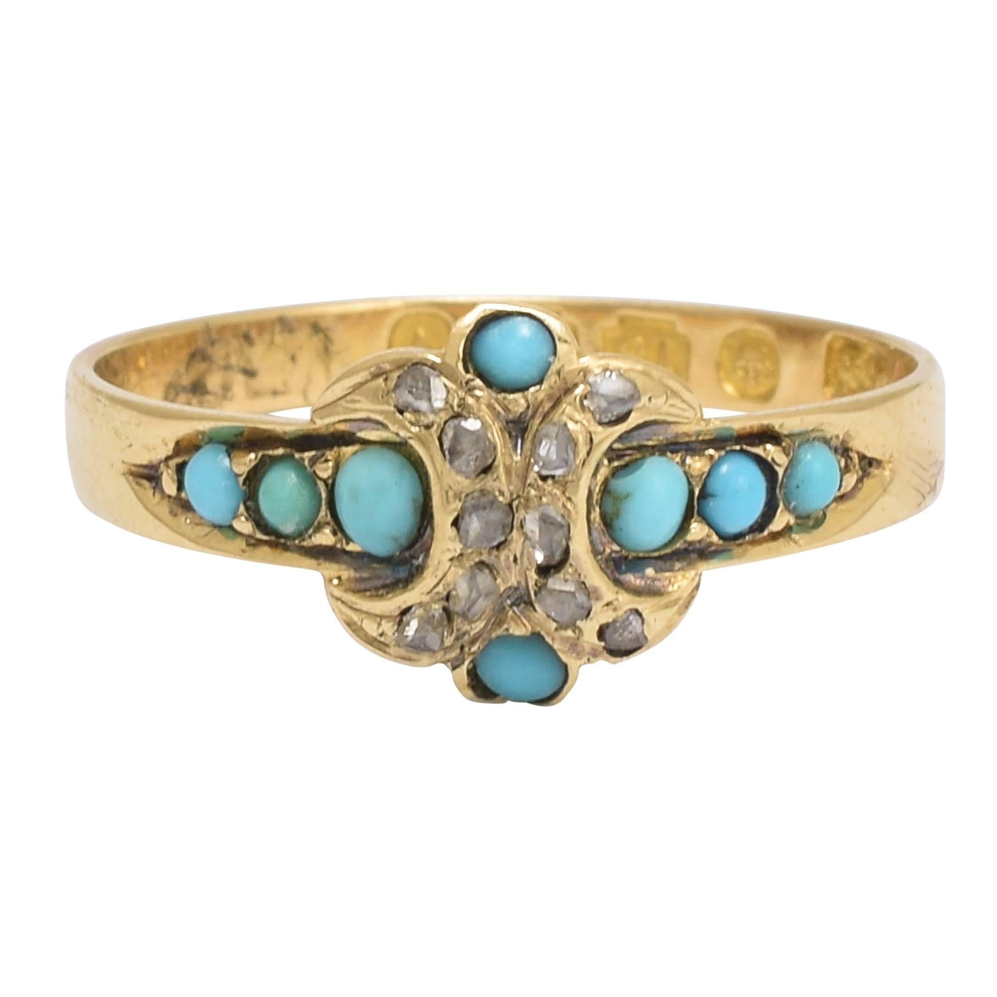 Mid-Victorian Turquoise Diamond X Ring