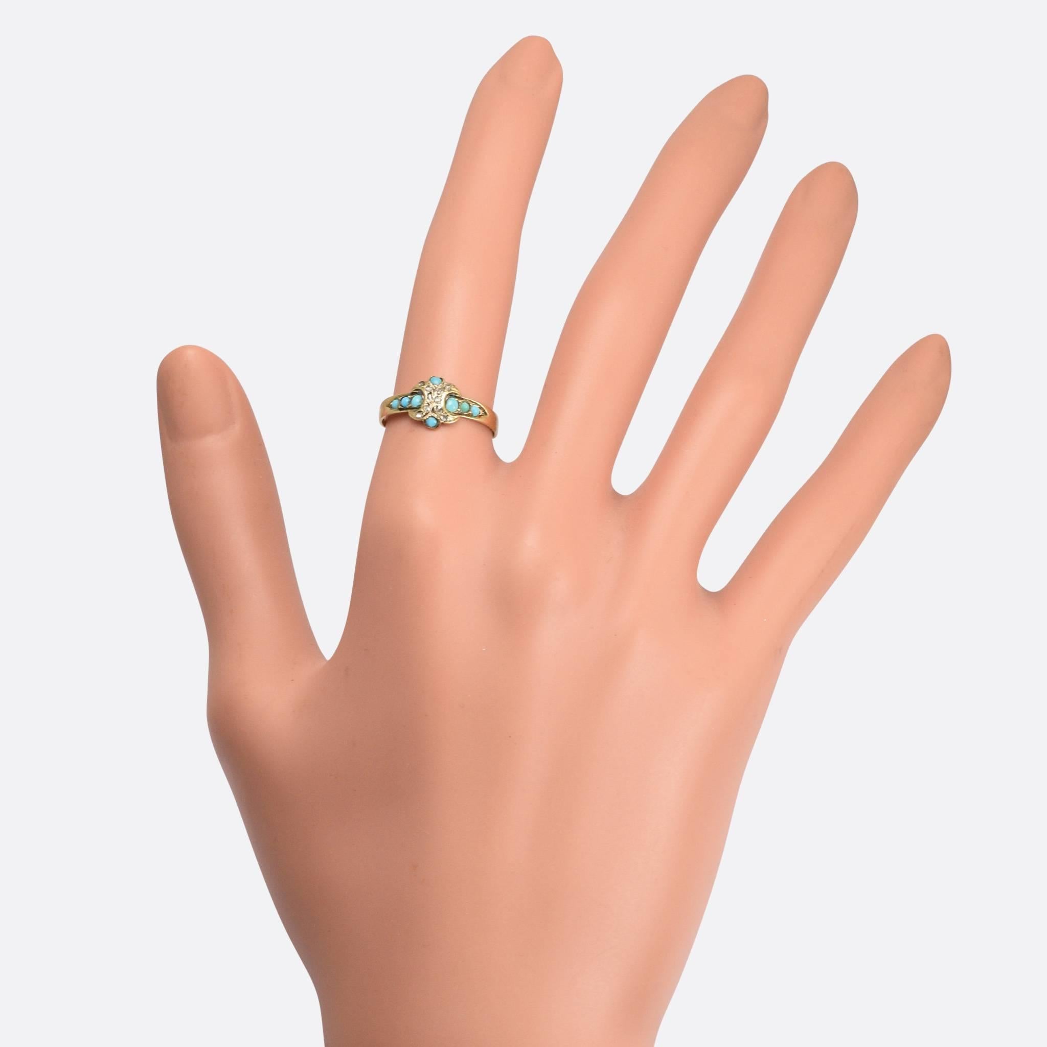 Women's Mid-Victorian Turquoise Diamond X Ring