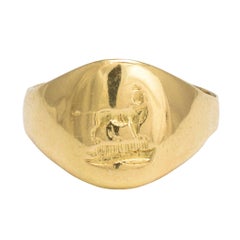 Antique Edwardian Heraldic Lion Intaglio Gold Signet Ring