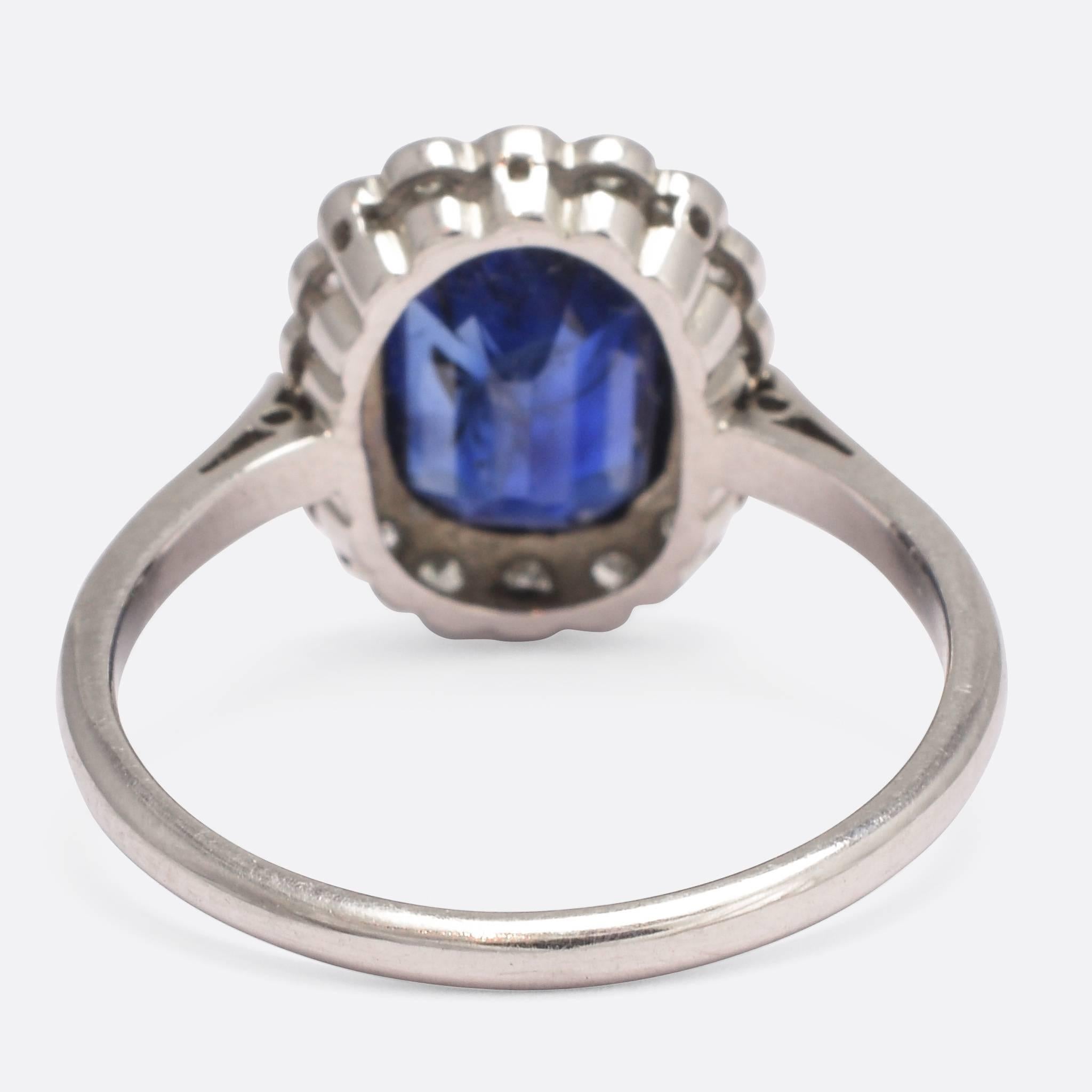 Edwardian Natural Sapphire Diamond Engagement Ring In Excellent Condition In Sale, Cheshire