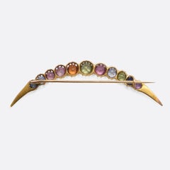 Antique Victorian Harlequin Crescent Moon Brooch