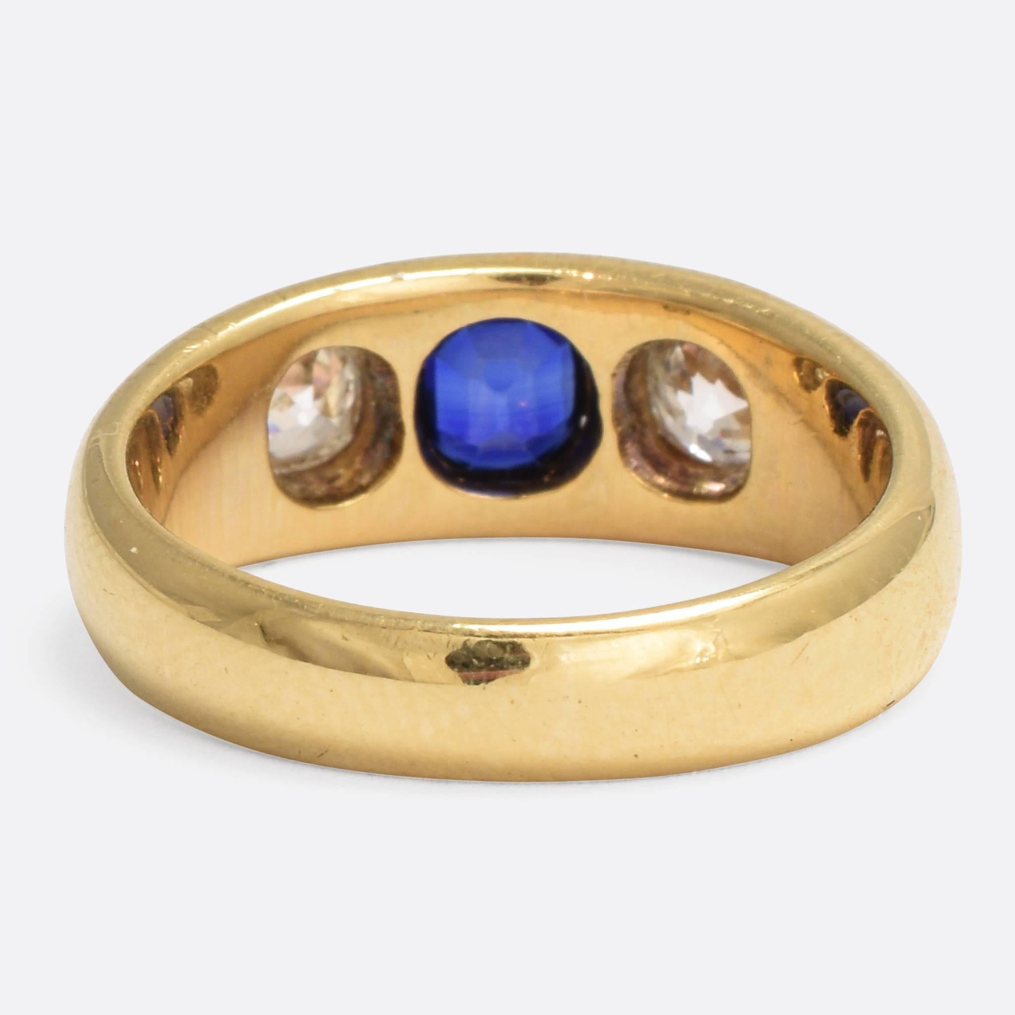 Antique Victorian Sapphire Diamond Gypsy Ring In Excellent Condition In Sale, Cheshire