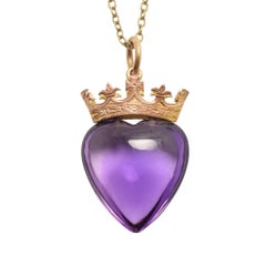 Antique Victorian Amethyst Crowned Heart Pendant