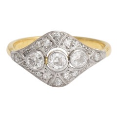 Art Deco Diamond Three-Stone Cluster Ring