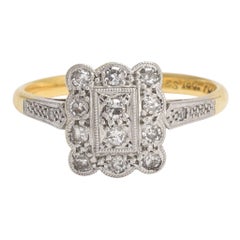Antique Edwardian Diamond Millegrain Rectangle Cluster Ring