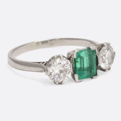 Art Deco Emerald and Diamond Trilogy Ring