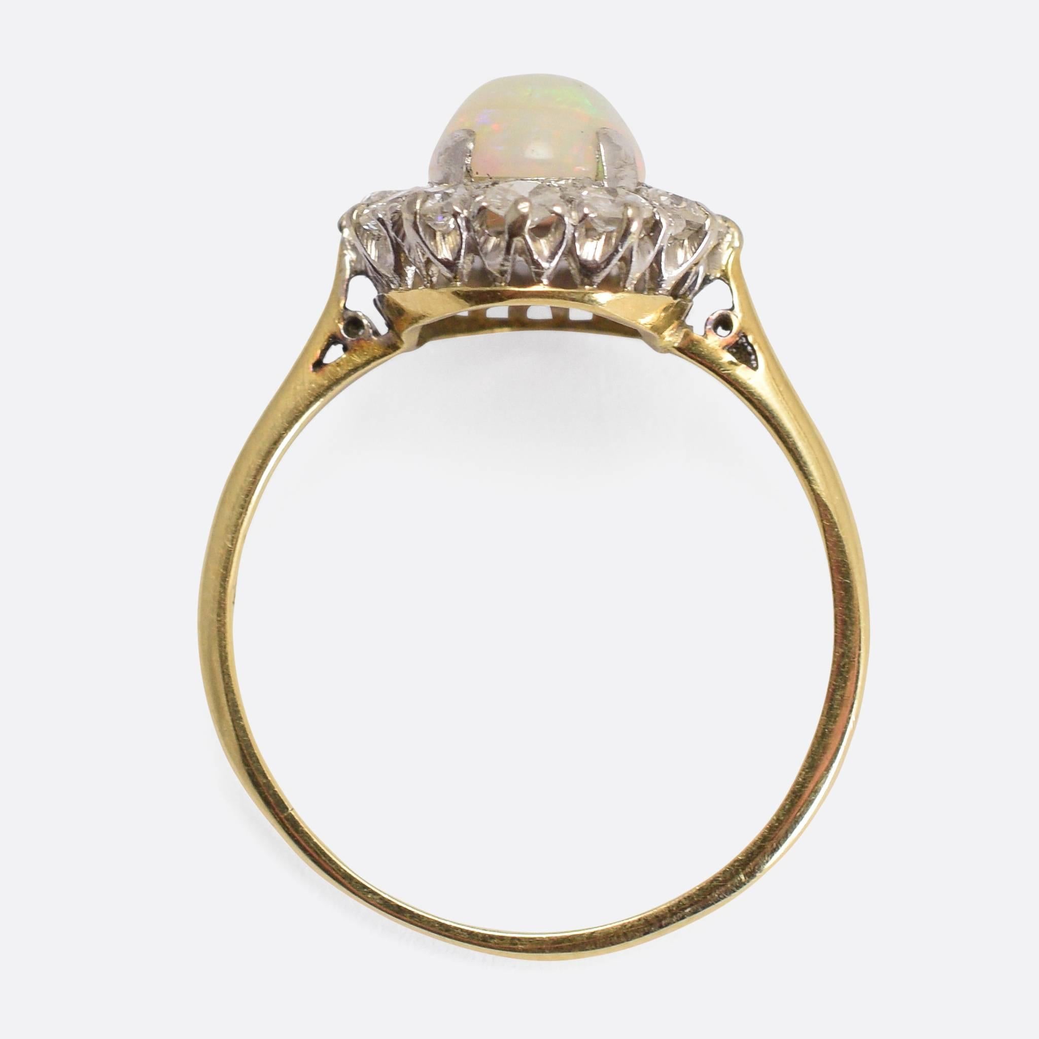 Antique Edwardian Opal Diamond Halo Cluster Ring In Excellent Condition In Sale, Cheshire