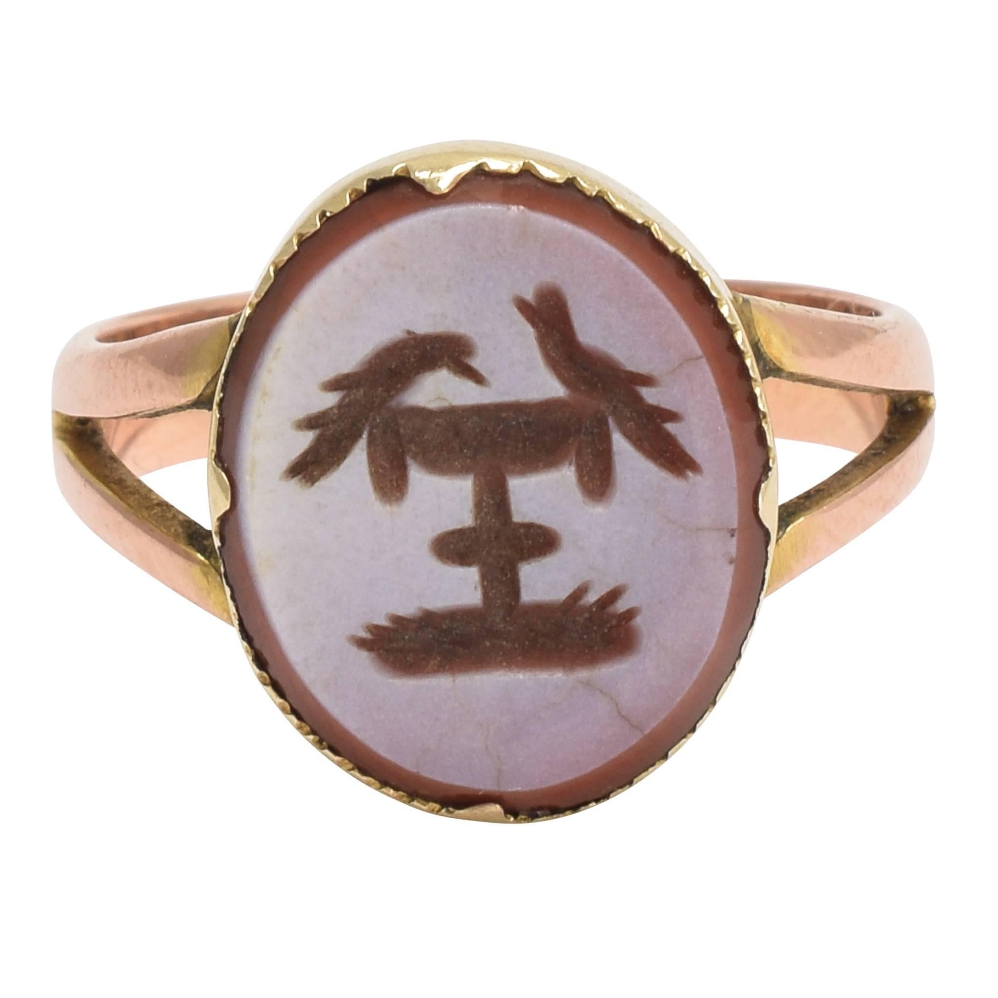 Early Victorian "Doves of Pliny" Intaglio Ring