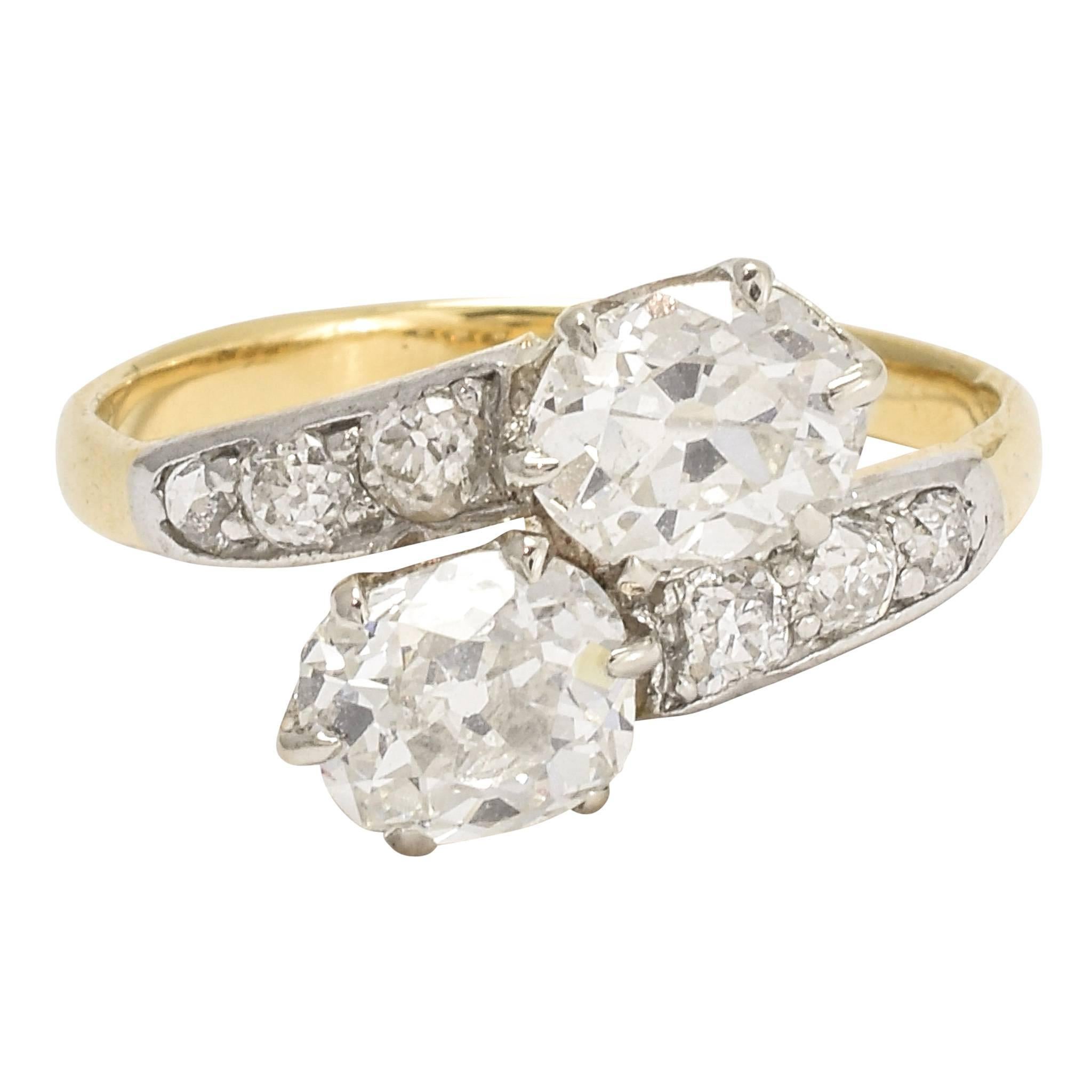 Edwardian 2 Carat Diamond "Toi et Moi" Engagement Ring