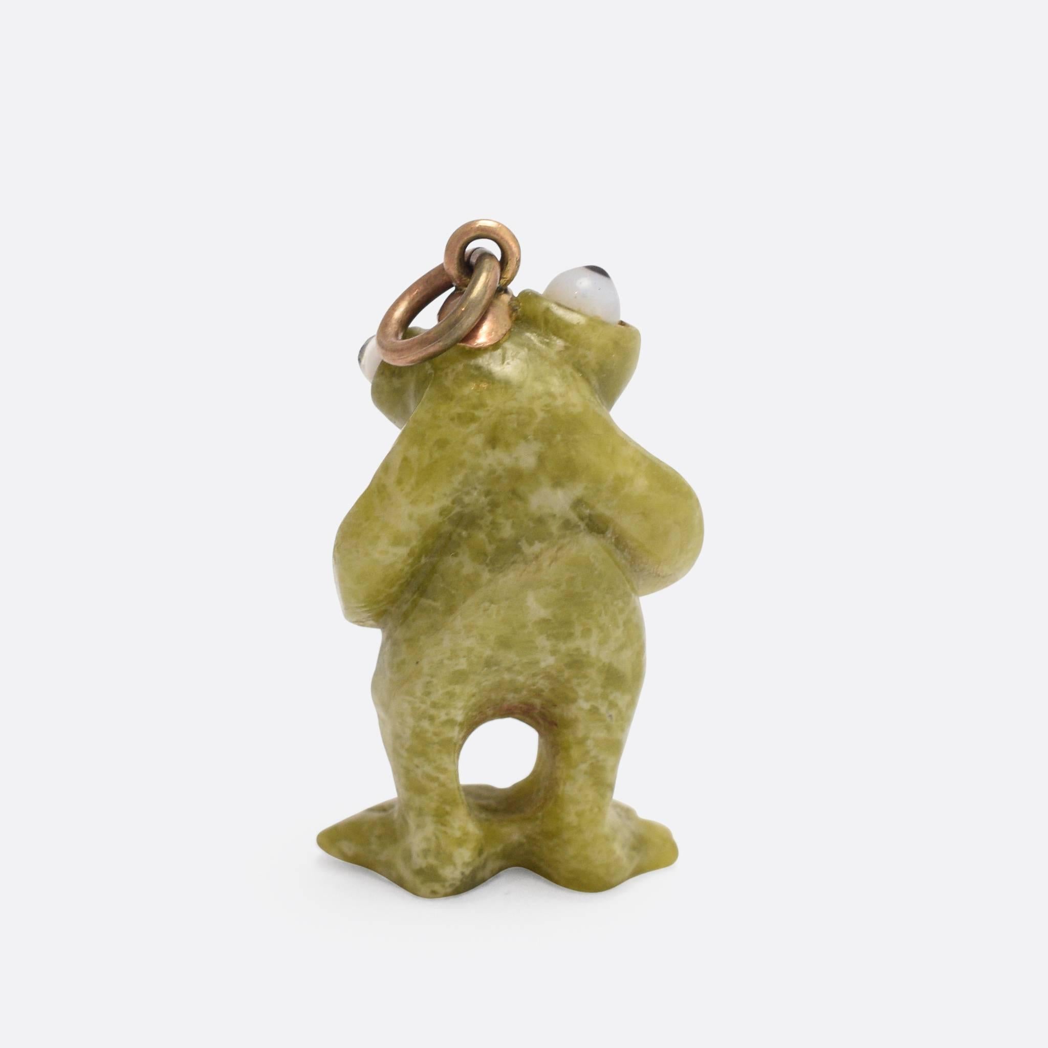 Women's or Men's Victorian Carved Connemara Marble Frog Pendant