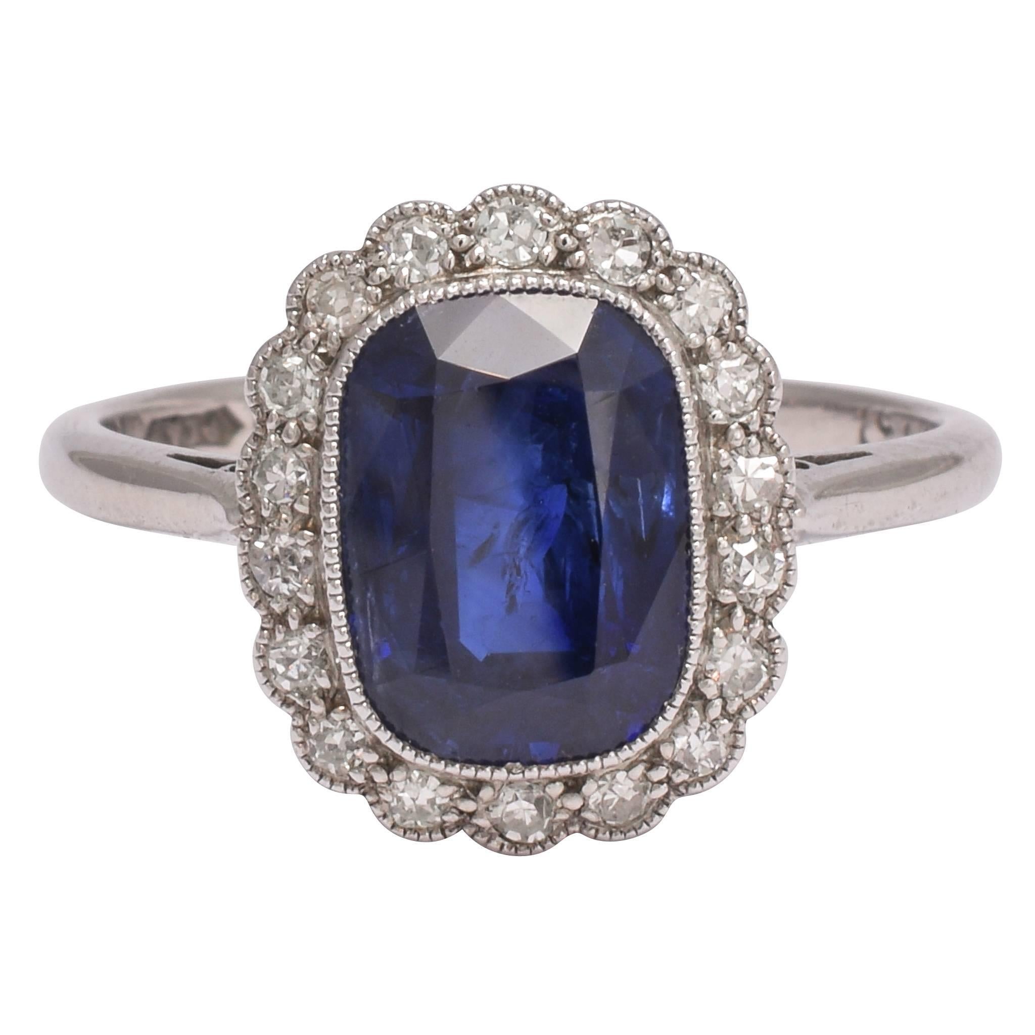 Edwardian Natural Sapphire and Diamond Engagement Ring