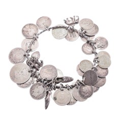 Antique Victorian "Coins & Charms" Silver Love Token Bracelet