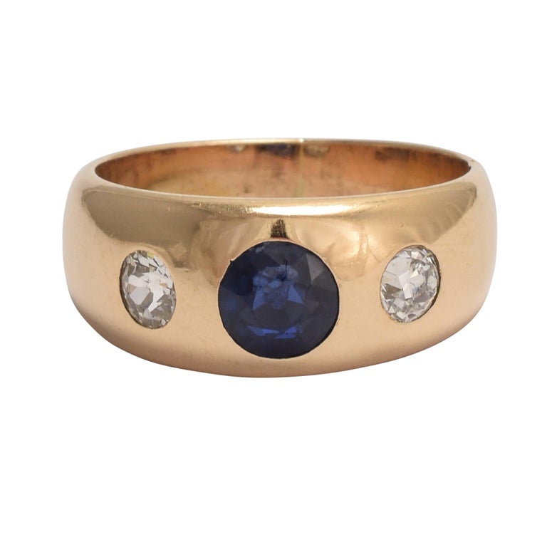 Victorian Sapphire Diamond Three-Stone Gypsy Ring at 1stdibs