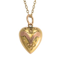 Edwardian Puffed Heart "V" Charm Pendant