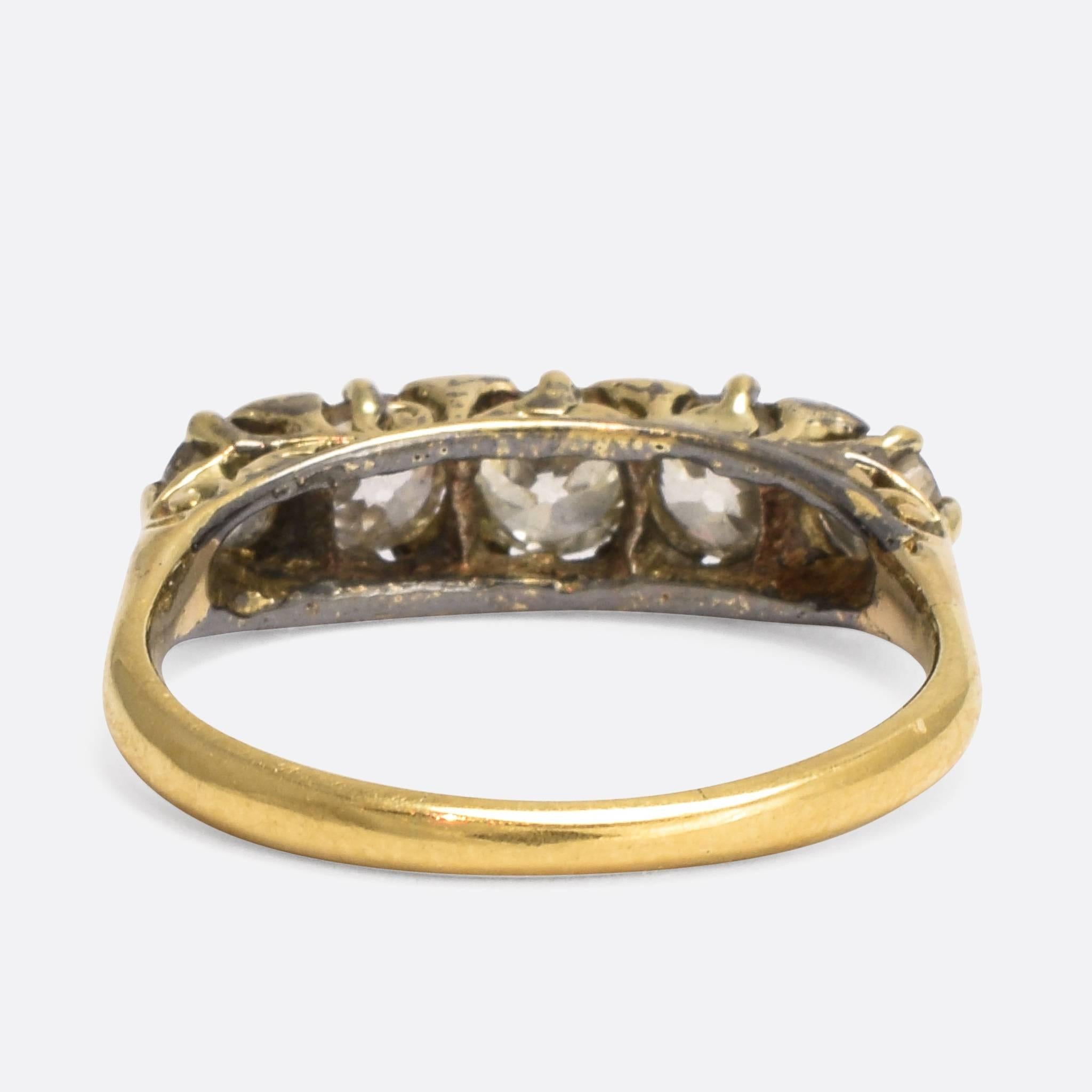 Old European Cut Mid-Victorian 1.75 Carat Diamond Five-Stone Ring