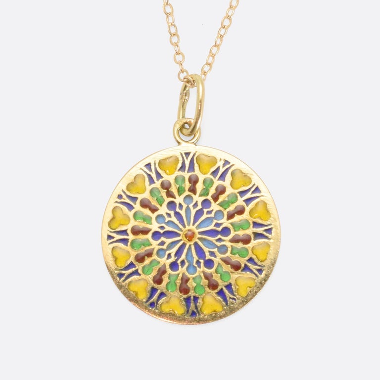 Antique Notre Dame Rose Window PliqueàJour Pendant, 18 Karat Gold, circa 1910 at 1stDibs