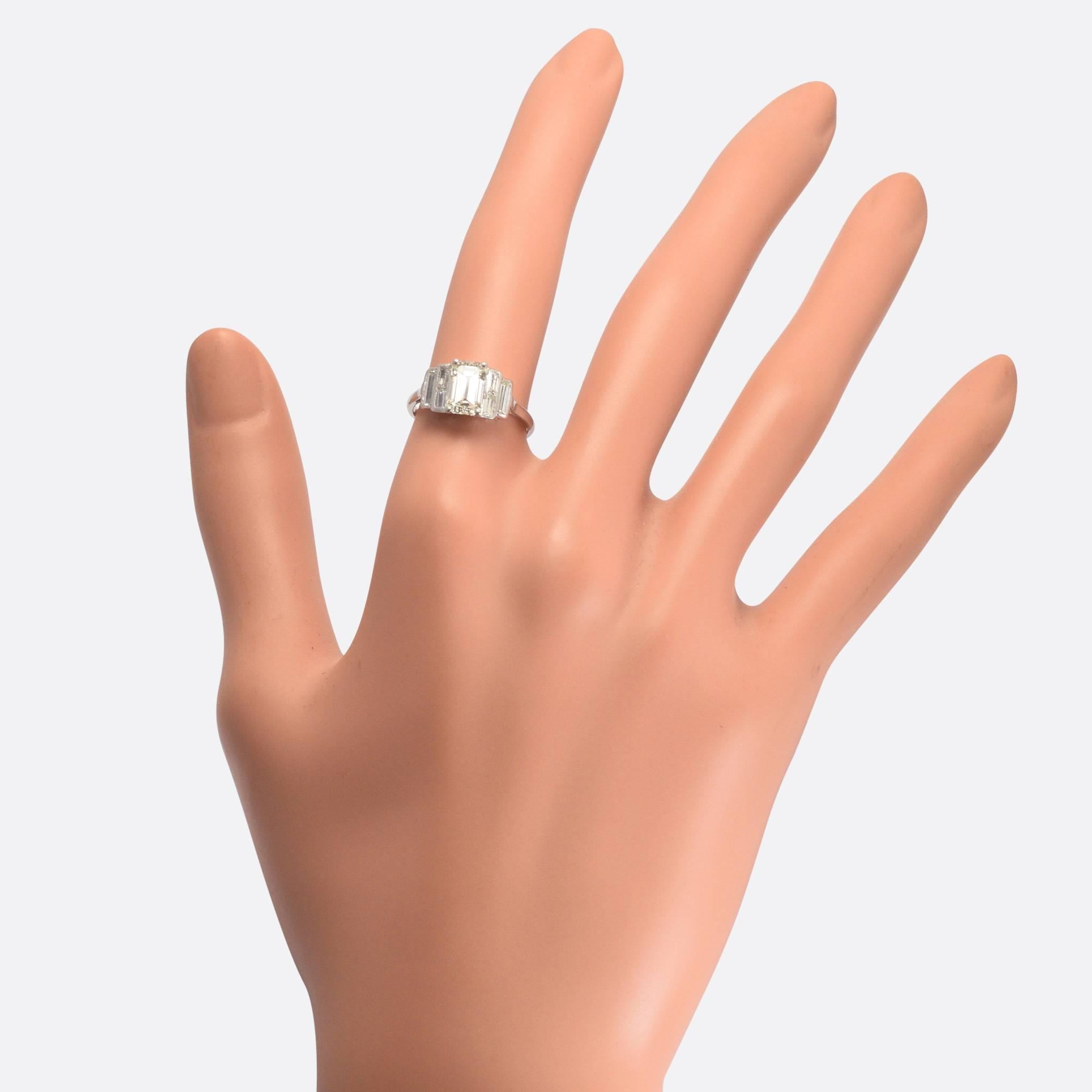 Women's Art Deco 1.35 Carat Emerald Cut Diamond Engagement Ring