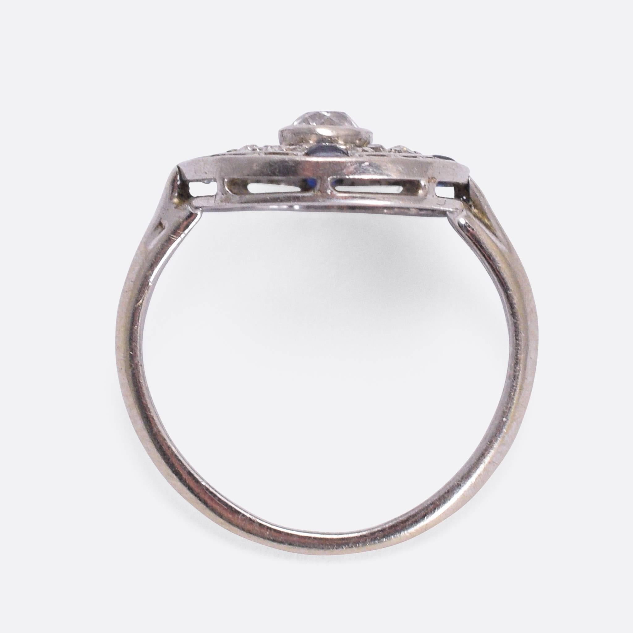 Women's Art Deco Sapphire Diamond Openwork Cluster Ring