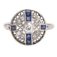 Art Deco Sapphire Diamond Openwork Cluster Ring