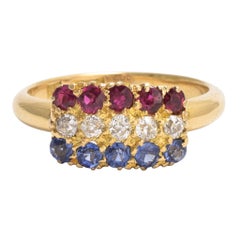 Victorian "Red White and Blue" Multigem Tricolor Ring