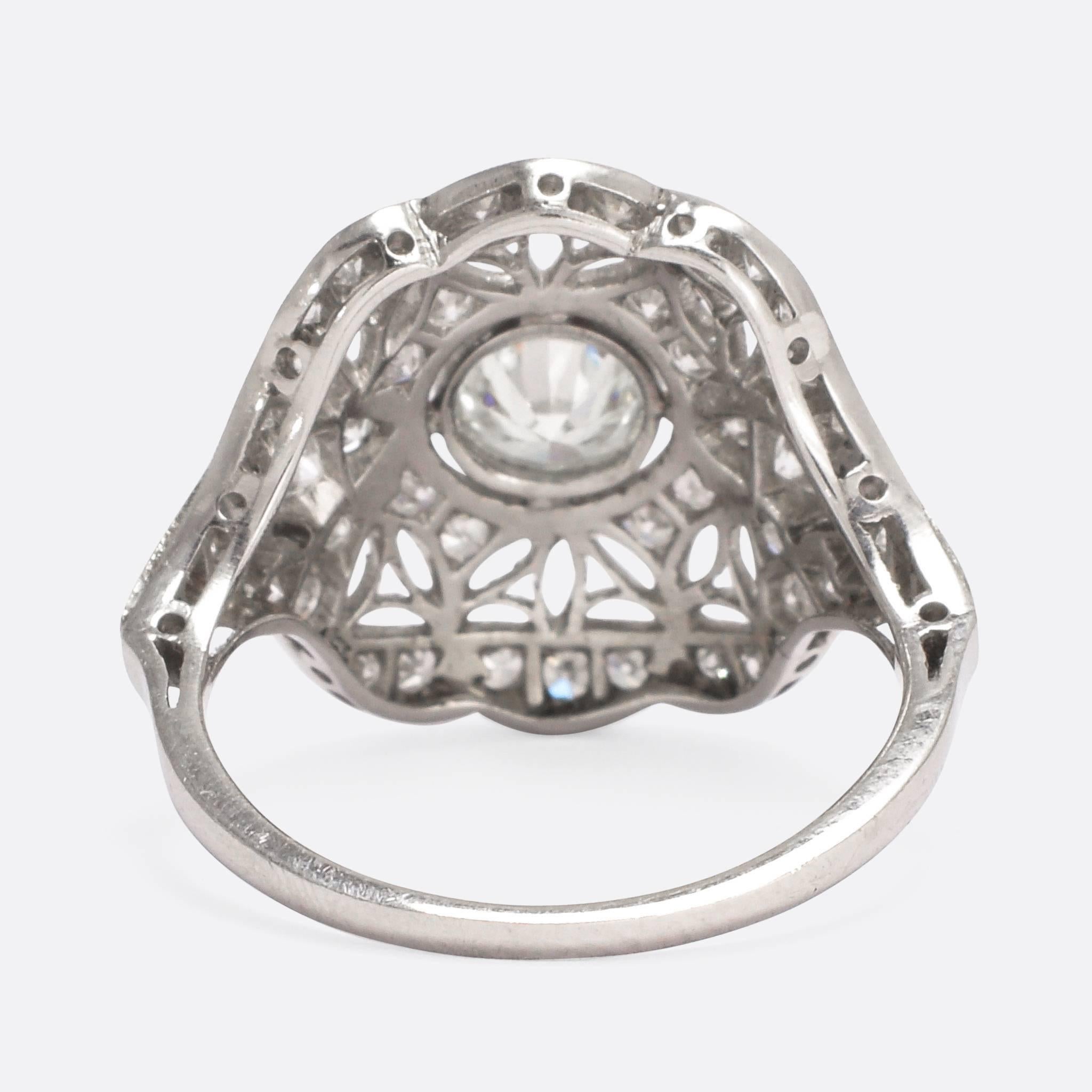 Edwardian Old Cut Diamond Openworked Cluster Ring In Excellent Condition In Sale, Cheshire