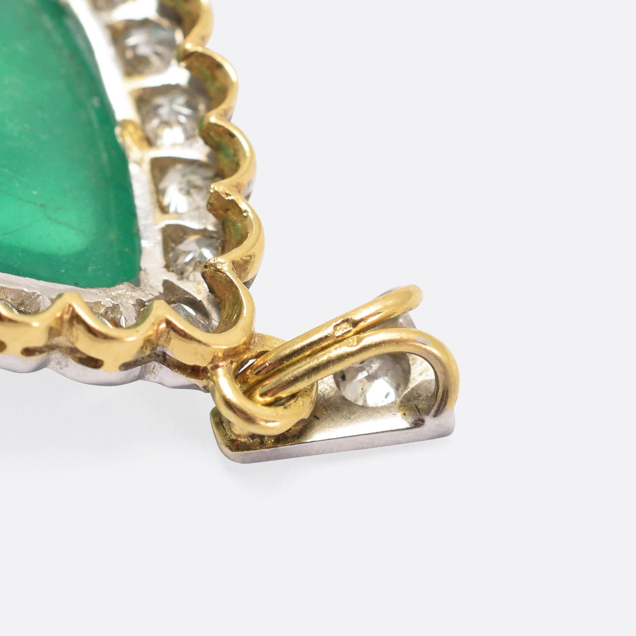1970s 22.5 Carat Emerald and Diamond Teardrop Pendant In Excellent Condition In Sale, Cheshire