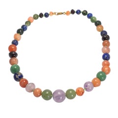 Victorian Amethyst, Lapis and Agate Bead Necklace