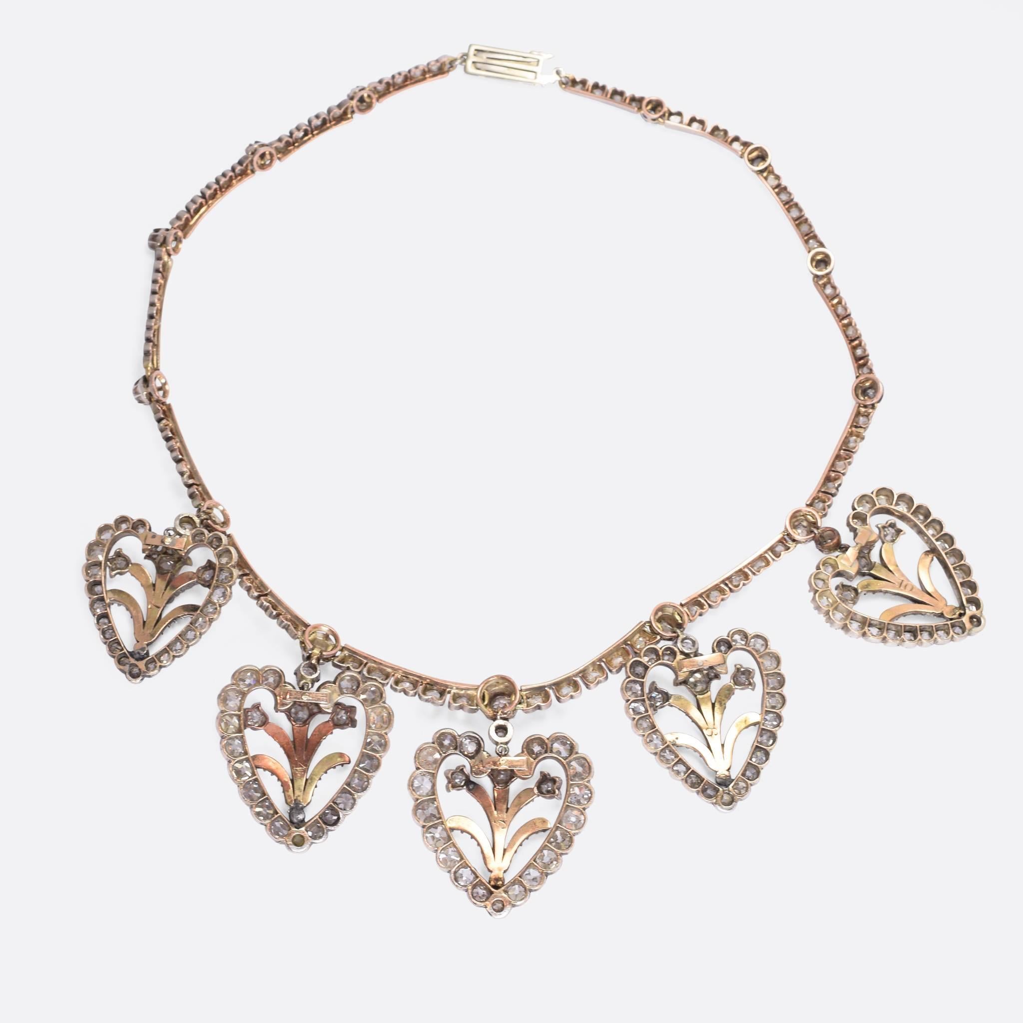 Women's Antique Victorian 30 Carat Diamond Hearts Necklace