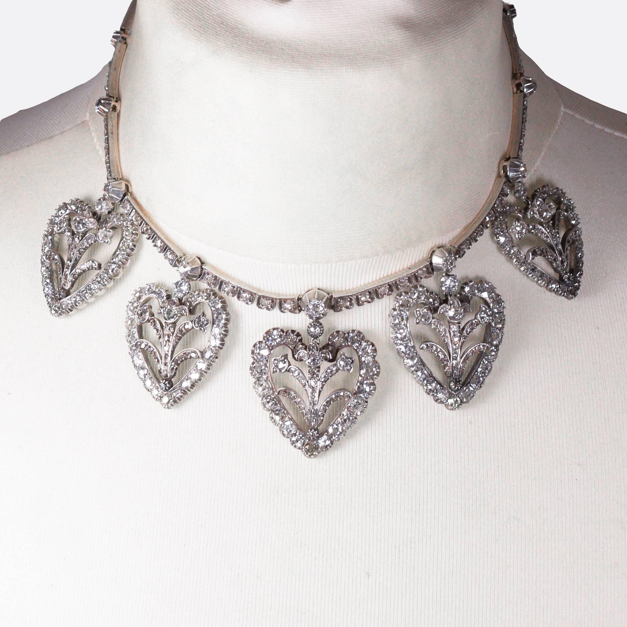 Antique Victorian 30 Carat Diamond Hearts Necklace 1