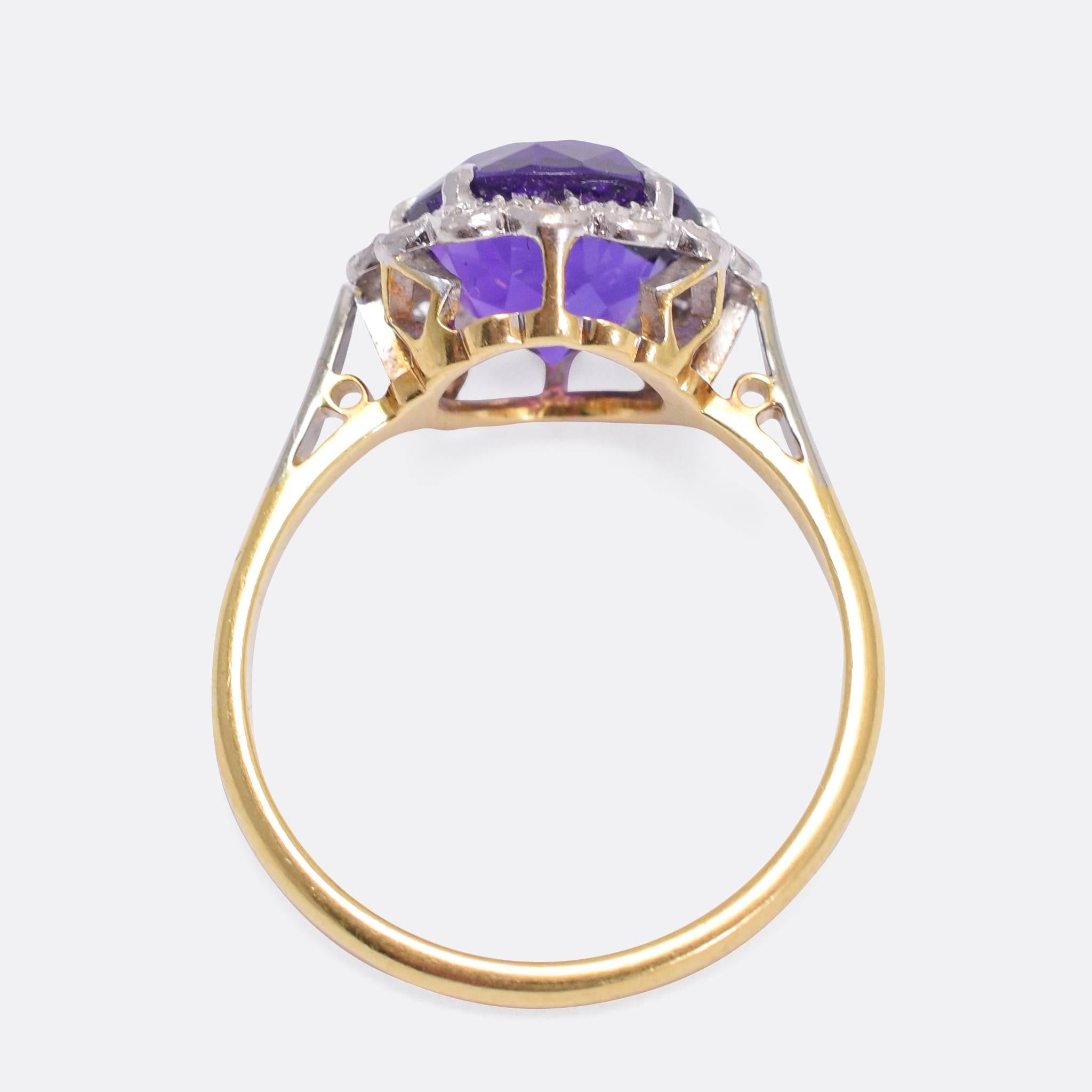 Round Cut Art Deco Siberian Amethyst Diamond Cluster Ring