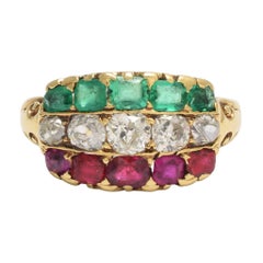 Victorian Ruby Diamond Emerald Tricolor Ring