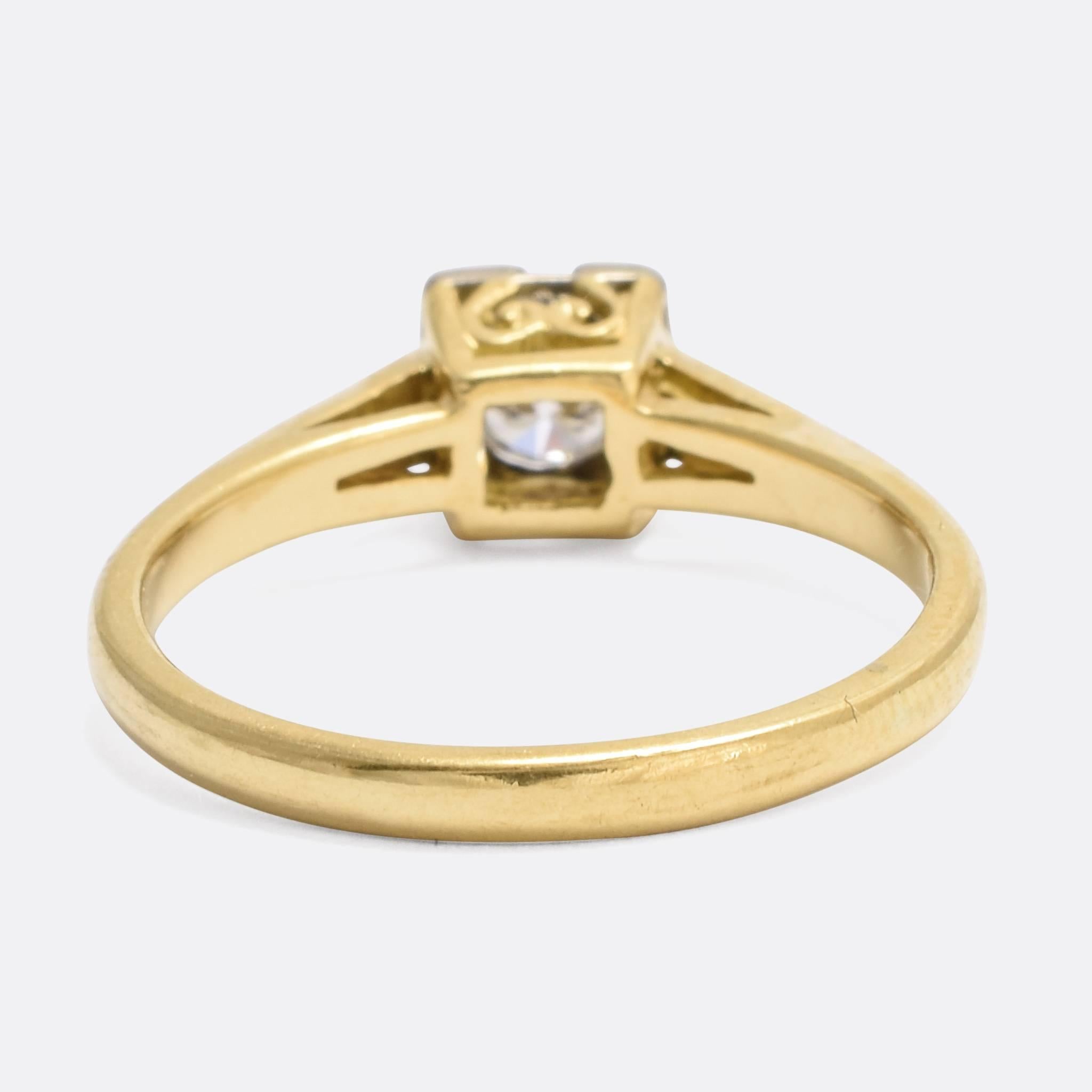 Round Cut Art Deco Square Set Diamond Solitaire Ring