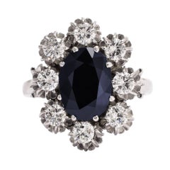 Vintage 1940s Blue Sapphire & Diamond Cluster Ring