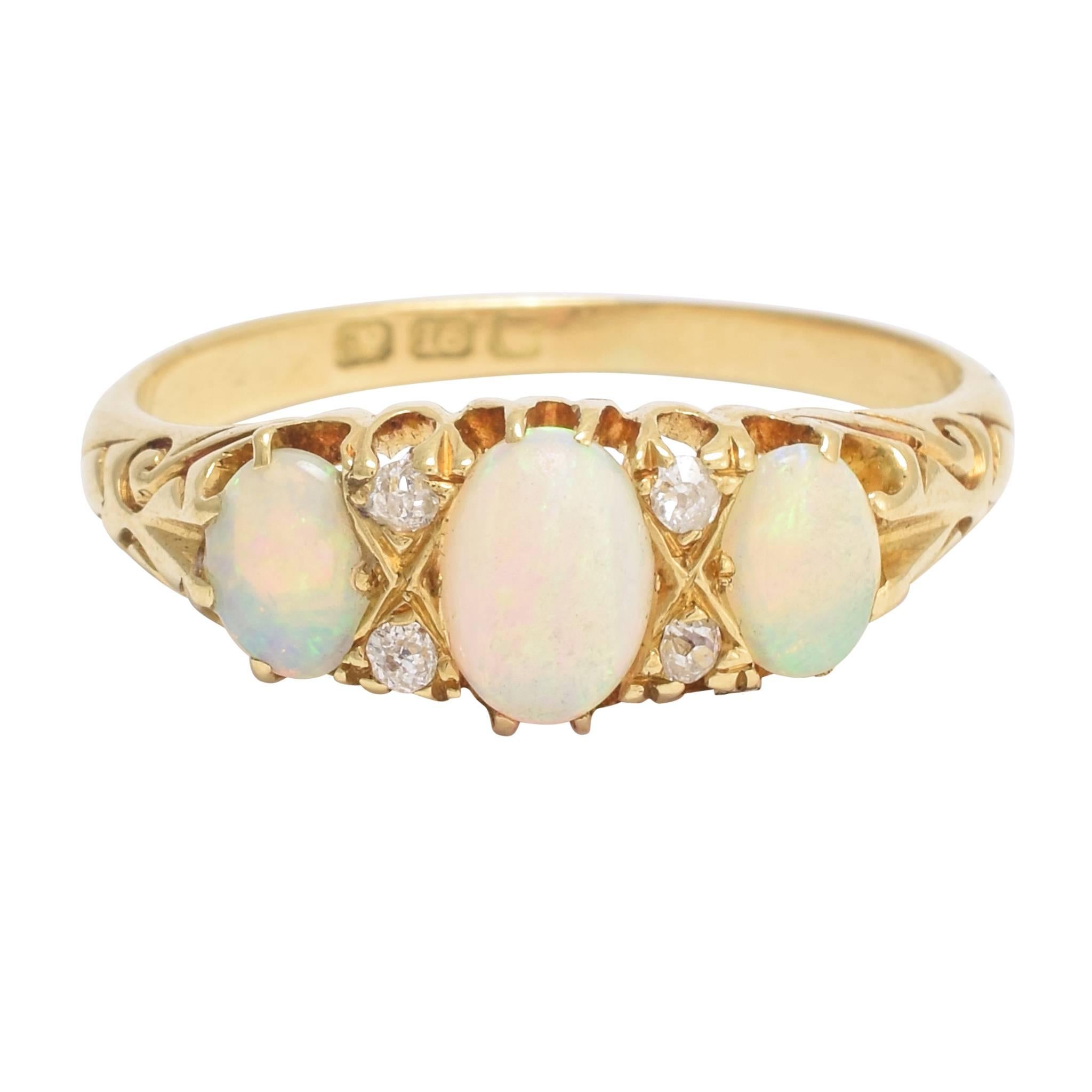 Victorian Opal Diamond Scrolled Gypsy Ring