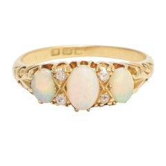 Victorian Opal Diamond Scrolled Gypsy Ring